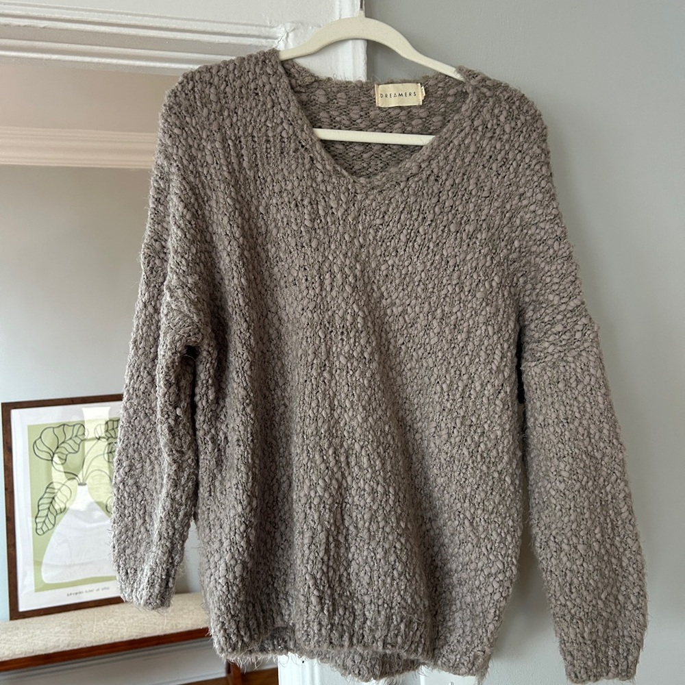 Dreamers Textured Super Soft Oversized Knit Sweater in Taupe | Size S/M
